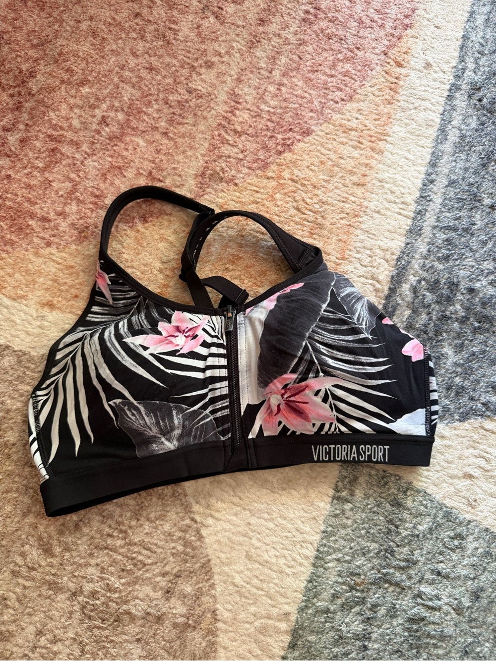 Victoria's Secret Black Sports Bra with Pink Floral Print